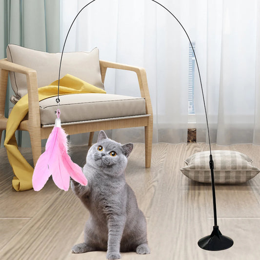 Cat Teaser Indoor Cat Stick Toy Interactive Suction Cup Cat Toy With Removable Feathers, Fun Exercise For Cats And Kittens